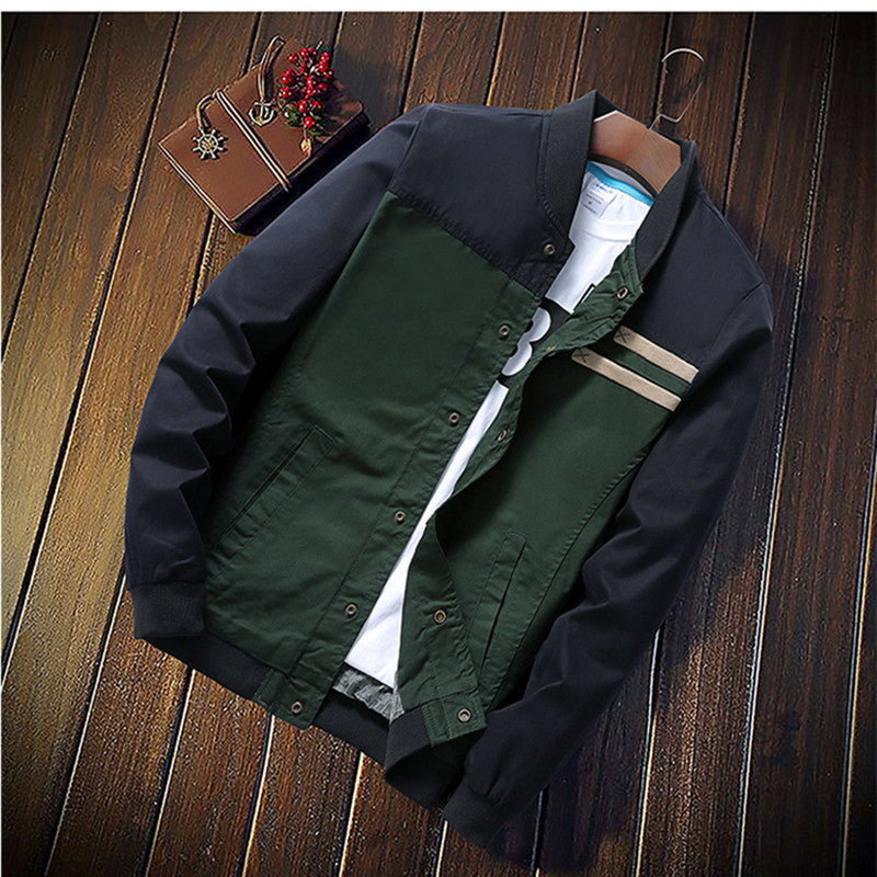 Men's Canvas Bomber Jacket in Field Style with Contrasting Sleeves and Chest Stripes Chichicherry