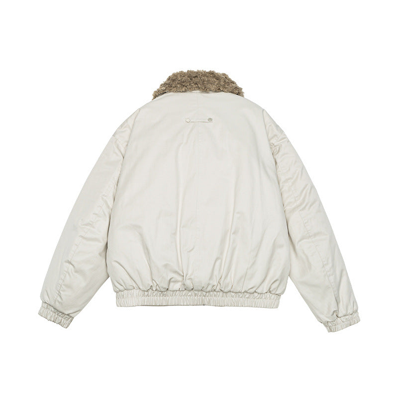 Women's Short Cut Teddy-Lined Blouson Jacket with Faux Fur Collar Chichicherry