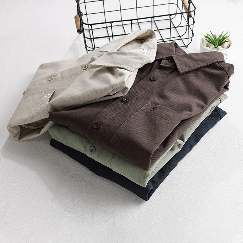 Men's shirt jacket-overshirt made of soft cotton twill in layering look with a patch chest pocket Chichicherry