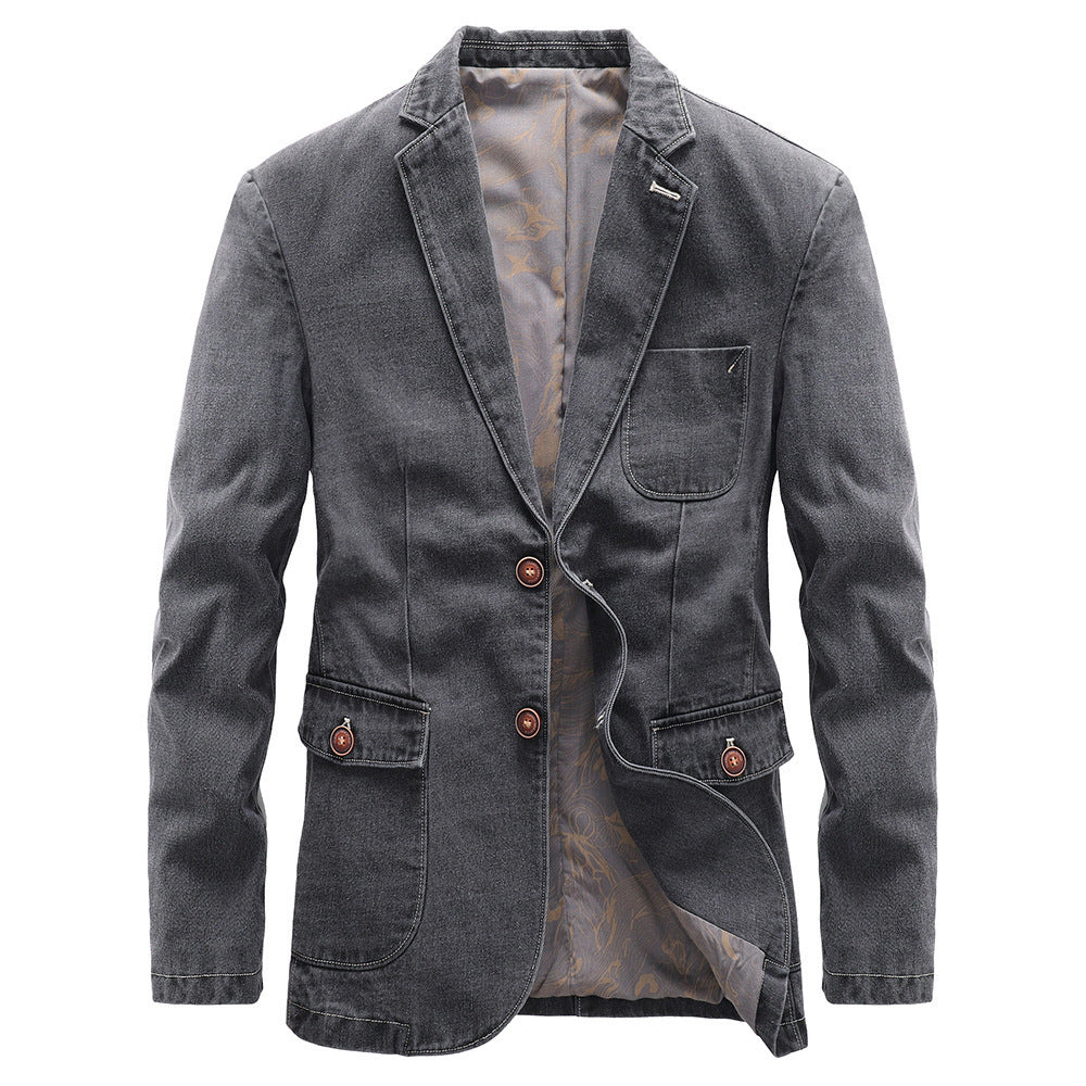 Men's Cotton Denim Blazer in Vintage Look with Contrast Stitching Chichicherry