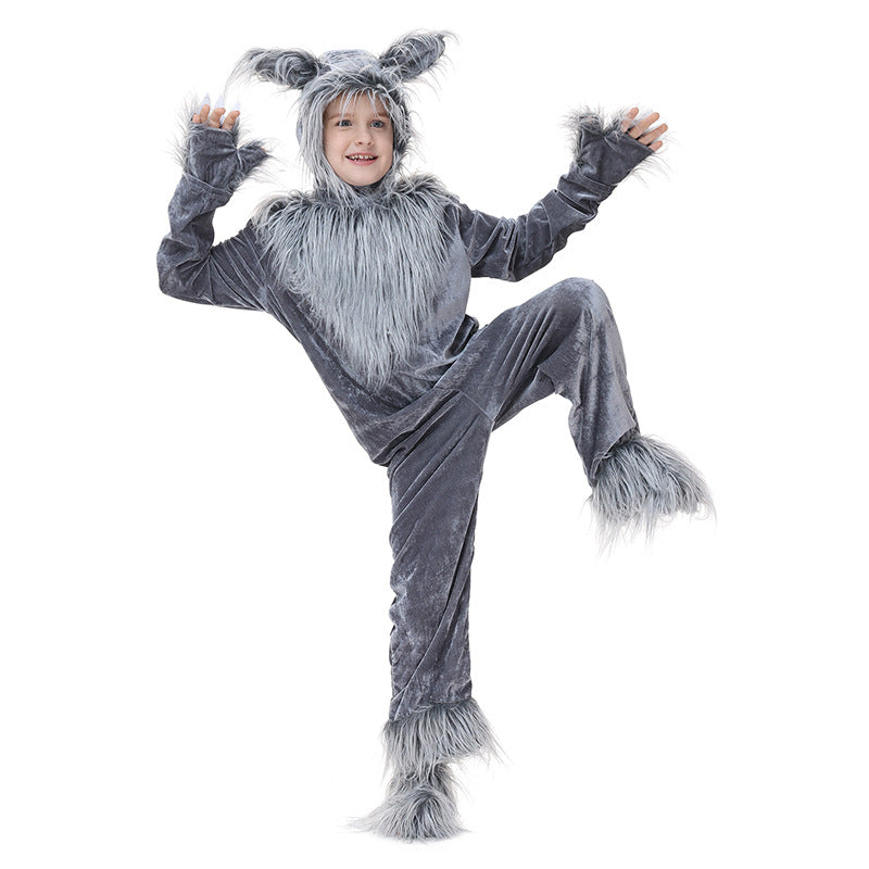 Girls Plush Wolf Costume with Hood and Detailed Faux Fur Accents Chichicherry