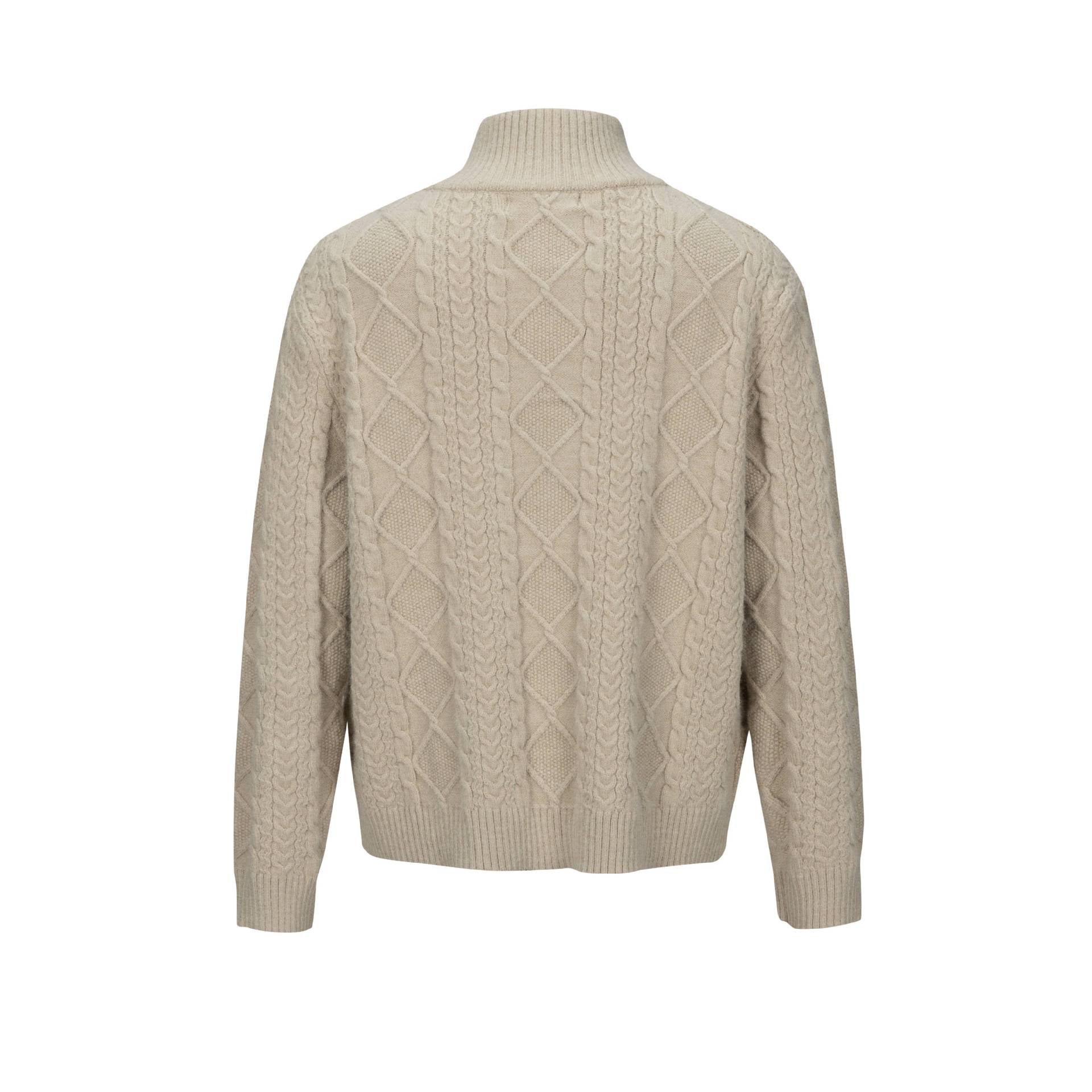 Men's knitted zip jacket with cable pattern and high stand-up collar Chichicherry