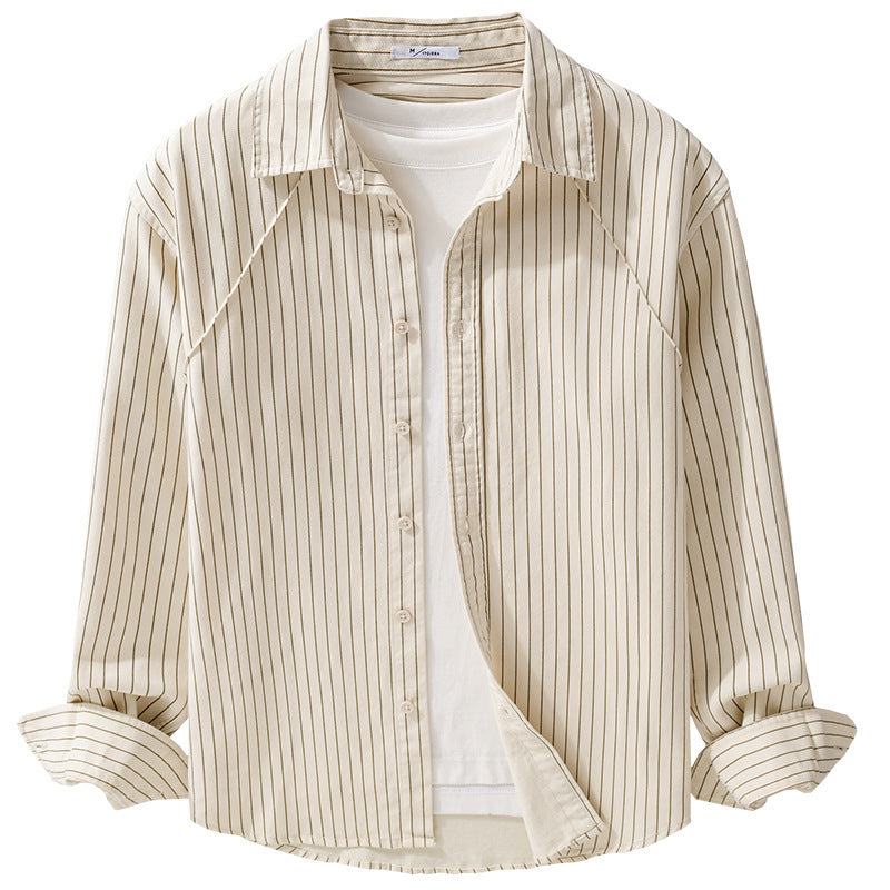 Men's Lightweight Striped Overshirt with Kent Collar and Raglan Sleeves Chichicherry