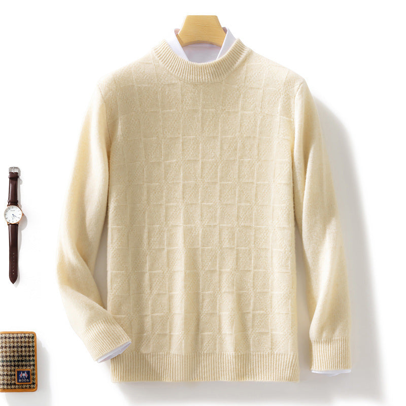 Men's Fine Turtleneck Sweater with Subtle Square Structure in Cashmere Blend Chichicherry