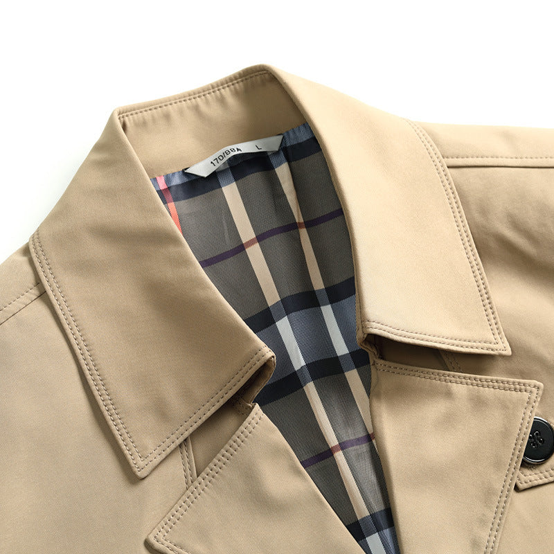 Men's Slim Fit Trench Coat with Lapel Collar and Subtle Button Placket Chichicherry