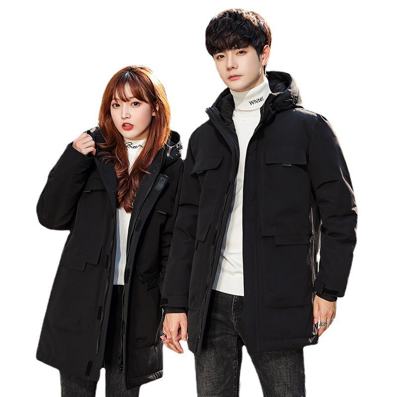 Unisex Padded Long Parka with Hood Multi-Pockets and Windproof Thermal Insulation Chichicherry