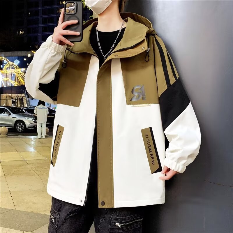 Herren Colourblock-Utility-Outdoorjacke mit Kapuze, Kontraststreifen und verdecktem Reißverschluss Chichicherry