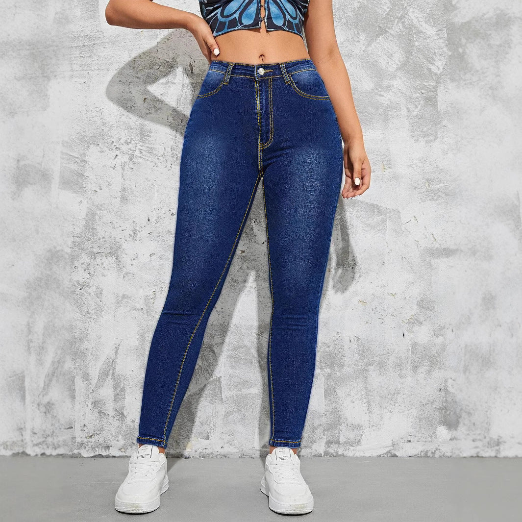 Women's High-Waisted Stretch Skinny Jeggings in Realistic Jeans Look with Figure-Flattering Waistband Chichicherry