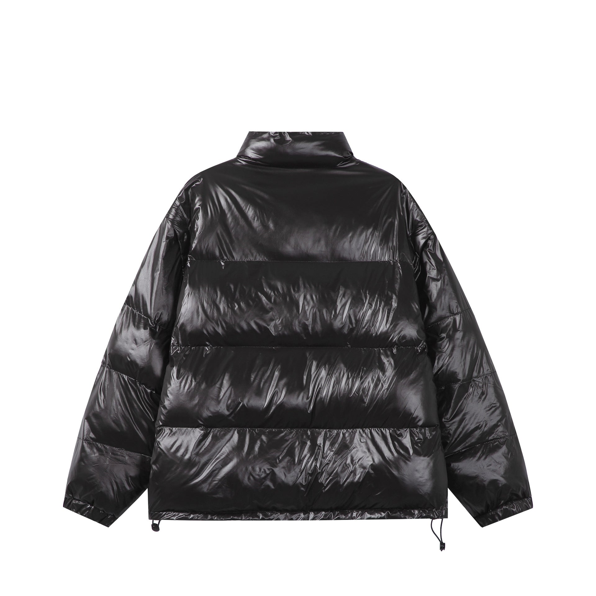 Unisex Shiny Boxy Quilted Oversized Puffer Jacket with High Stand-up Collar Chichicherry