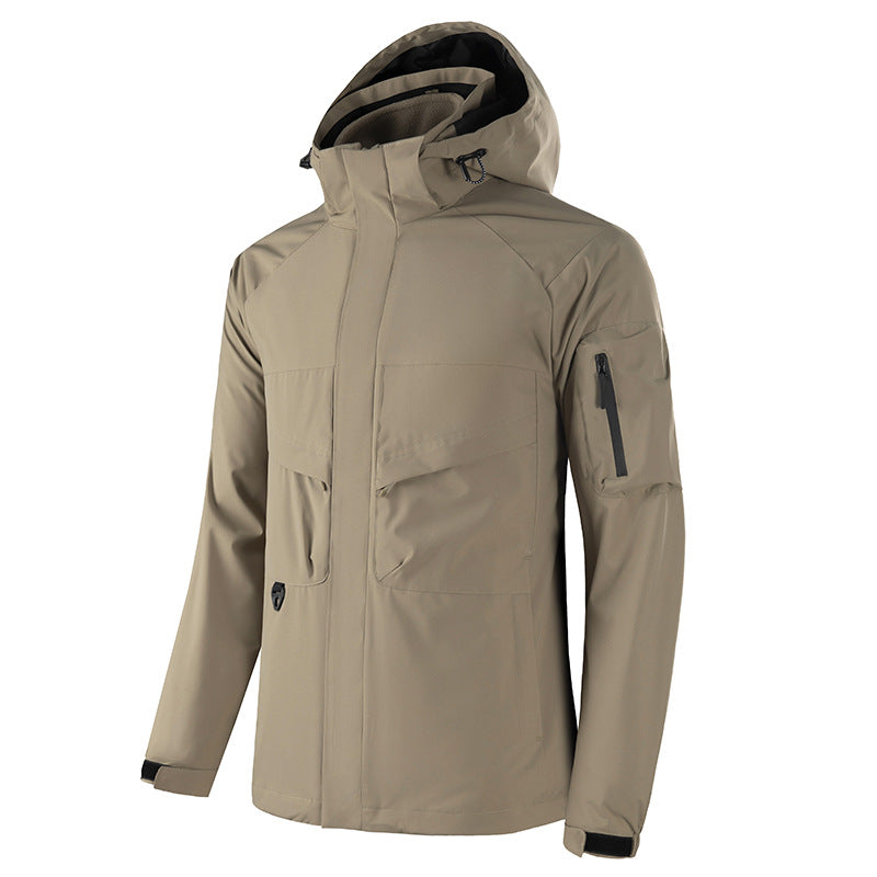 Men's Waterproof Softshell Outdoor Jacket with Welded Seams, Tactical Chest Pockets and Adjustable Hood Chichicherry