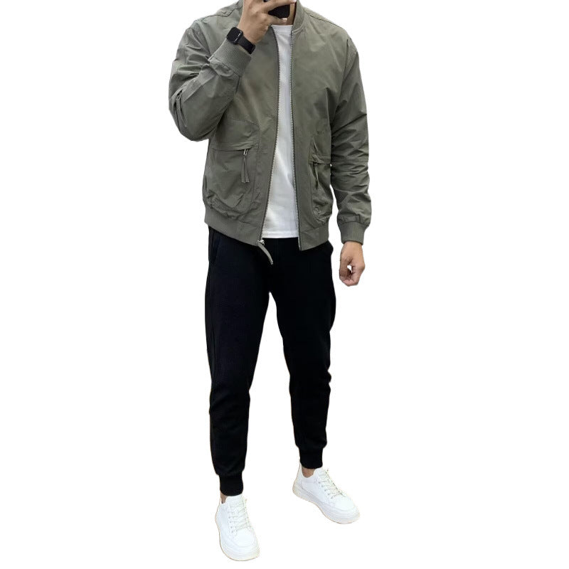 Herren Leichte Utility-Bomberjacke mit Reißverschluss, Multifunktions-Taschen und Rippbündchen Chichicherry