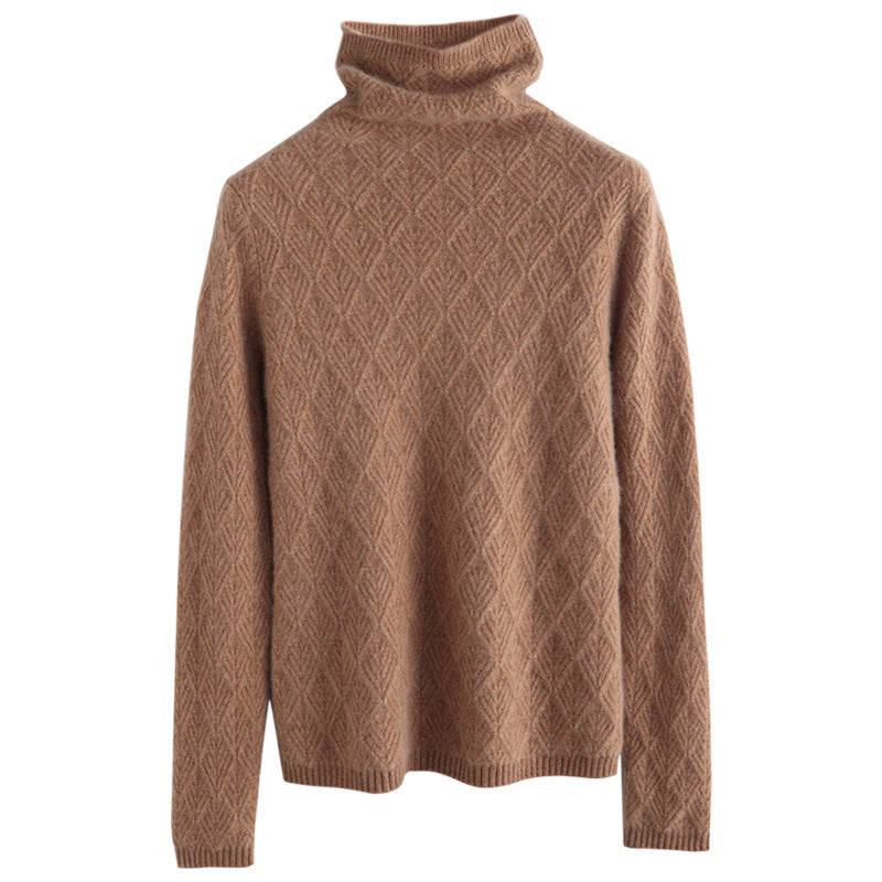 Women's Luxurious Mohair-Mix Turtleneck Sweater with Diamond-Structured Ajour Design Chichicherry