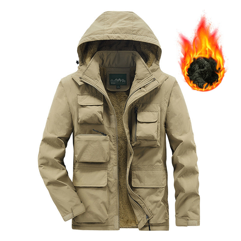 Men's multifunctional fleece-lined field parka with hood and multiple pockets Chichicherry