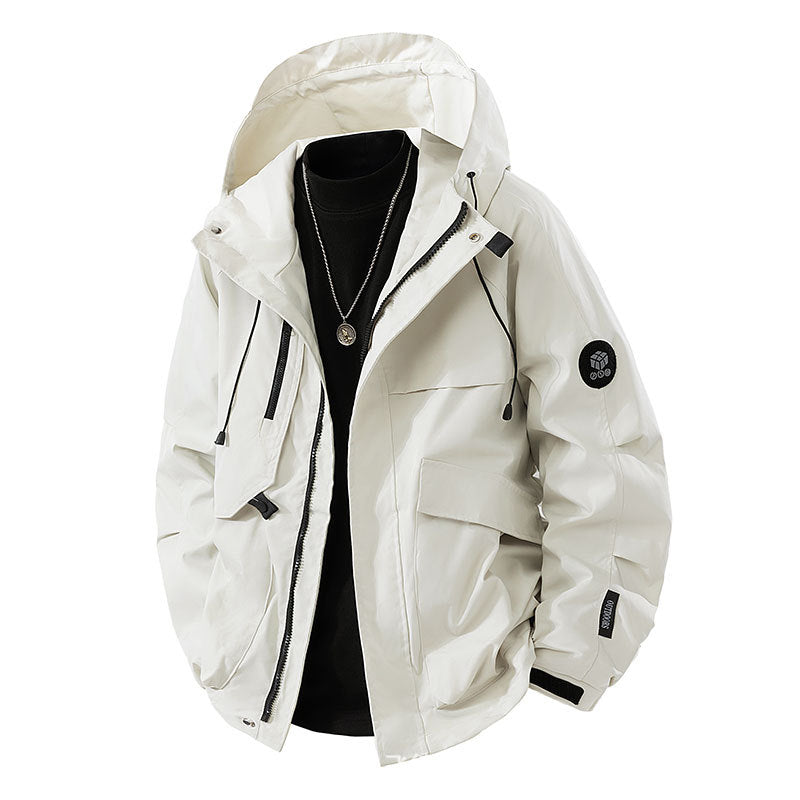 Men's Minimalist Urban Softshell Parka with Concealed Utility Pockets and Adjustable Hood Chichicherry