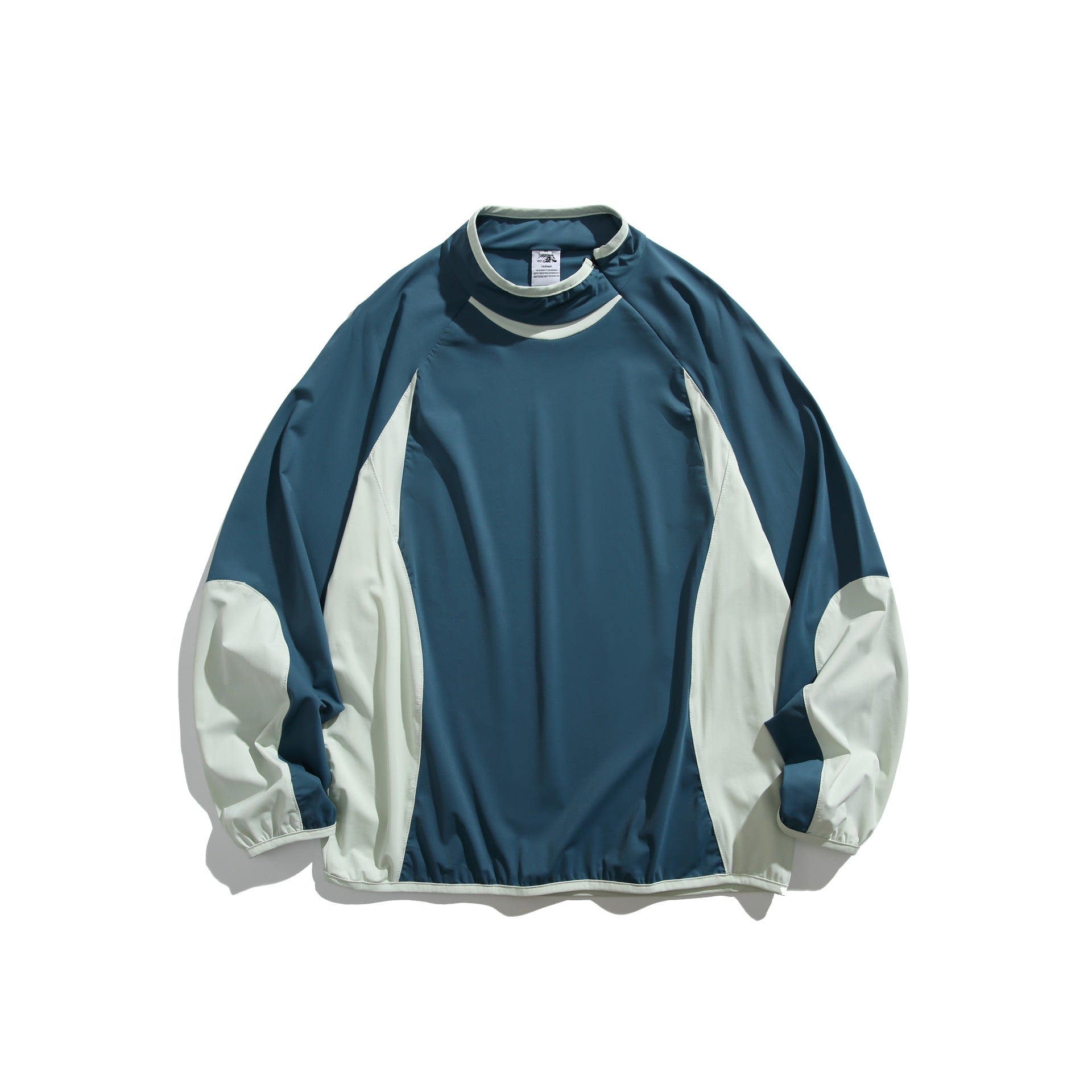 Unisex Oversize Windbreaker Pullover with Stand-up Collar and Contrast Panels Chichicherry