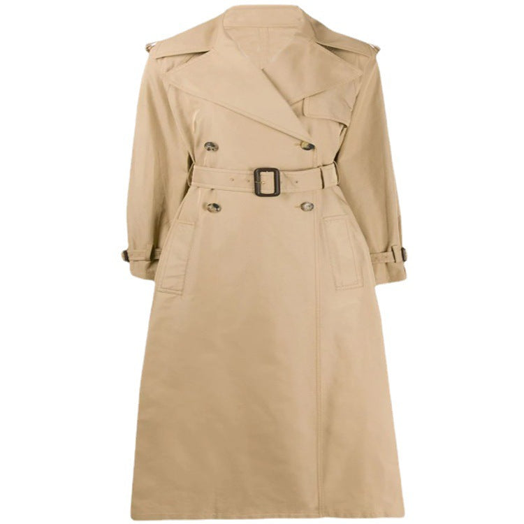 Women Mid-length Trench Coat in A-line Cut with Waist Belt and Epaulettes Chichicherry