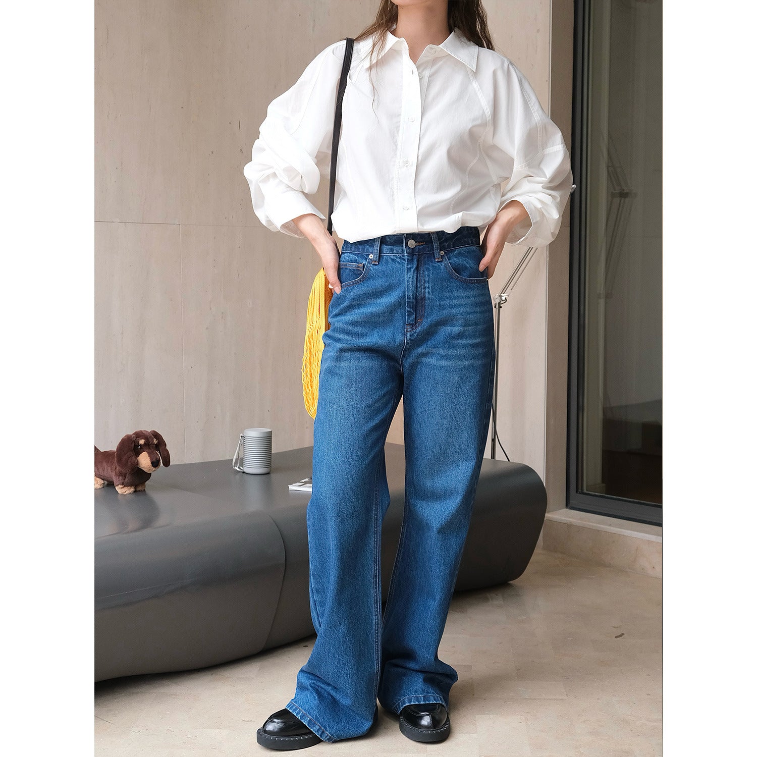 Women high-waisted jeans made of cotton denim in a relaxed straight cut with a used wash Chichicherry