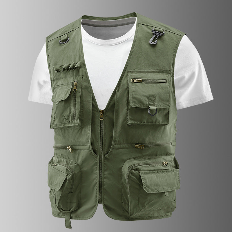 Men's Multifunctional Cargo Utility Vest with numerous zippered pockets and D-rings Chichicherry