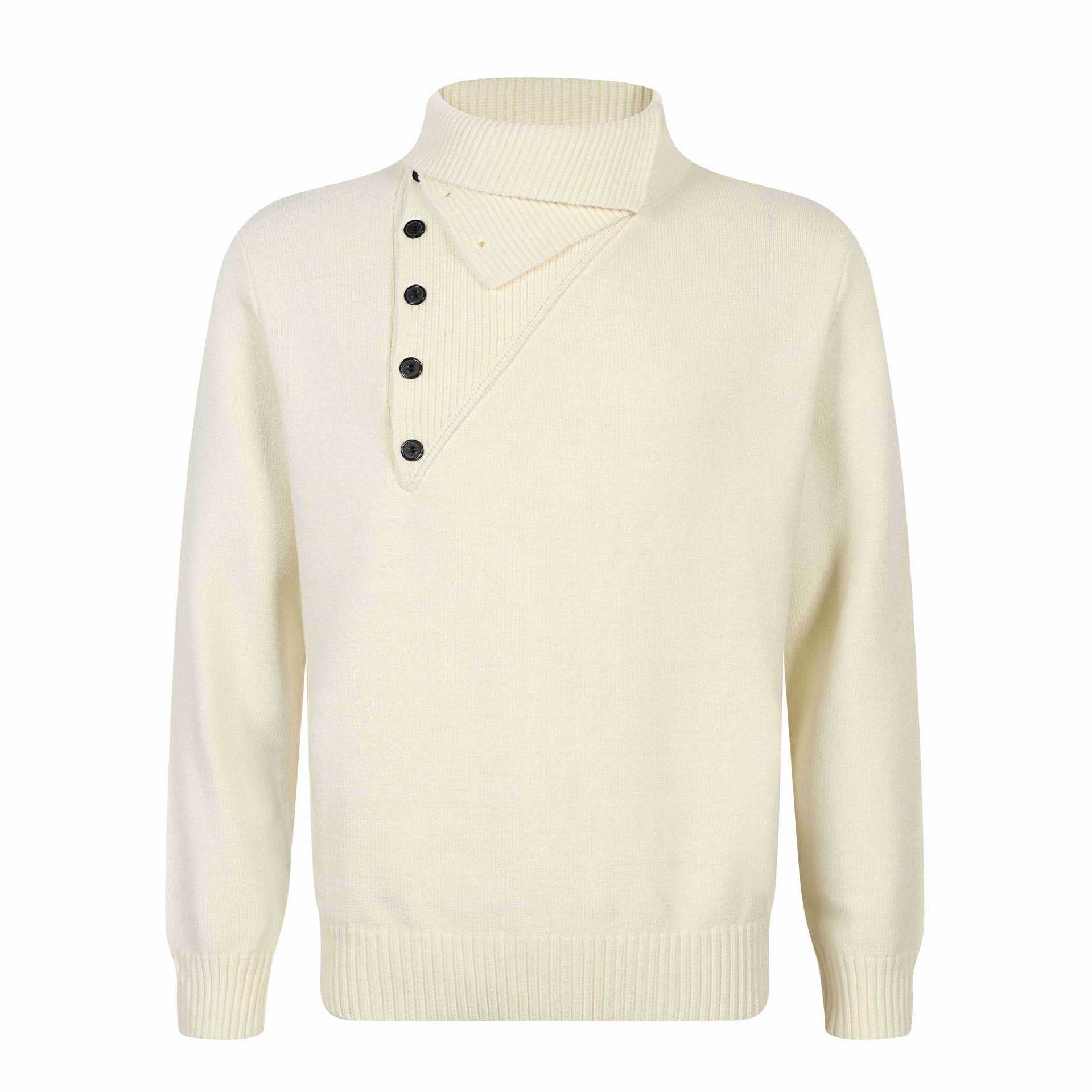 Men's knitted sweater with asymmetrical button placket and high stand-up collar Chichicherry