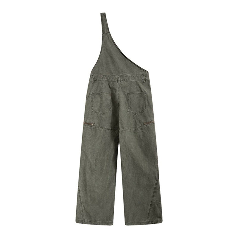 Women's Wide Dungarees with Asymmetric Strap and Multi-Pockets Chichicherry