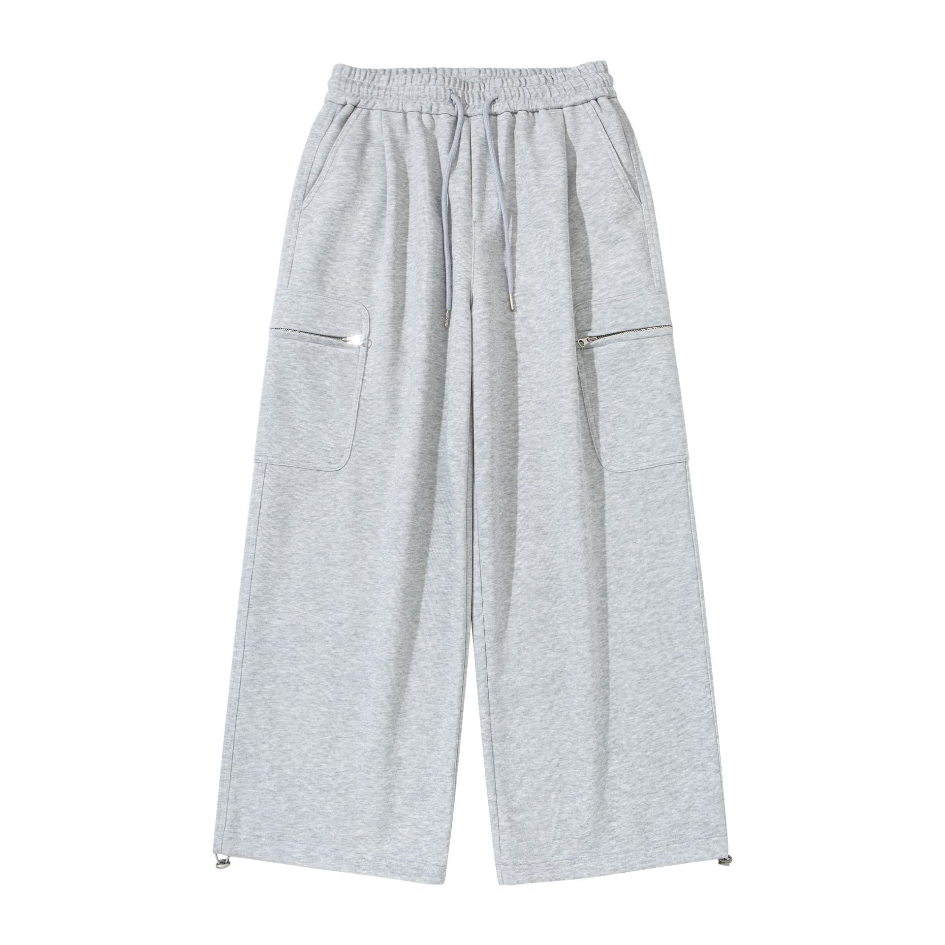 Women's Wide Cropped Sweatpants with Drawstring, Cargo Pockets and Zipper Details Chichicherry
