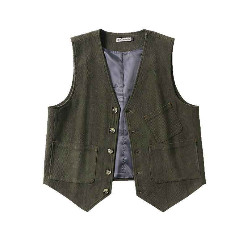 Men's cord waistcoat without lapels with patch pockets and lining Chichicherry