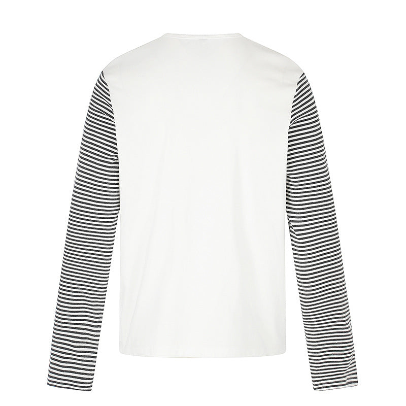 Men's Long Sleeve Shirt with Contrast Stripe Sleeves and Large Lip Statement Print Chichicherry