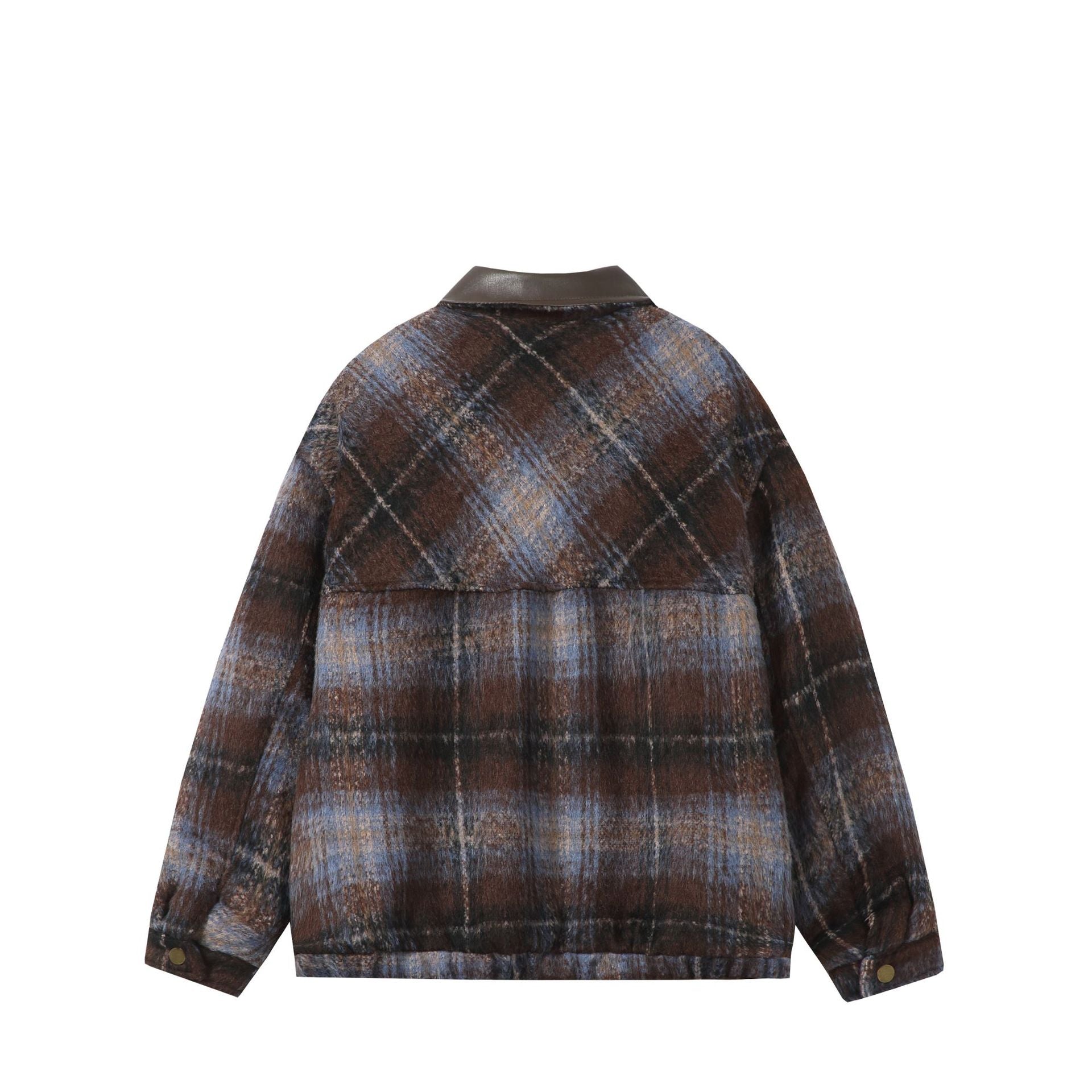 Unisex Boxy-Short Blouson in Overshirt Style with Faux Leather Collar and Flap Pockets Chichicherry