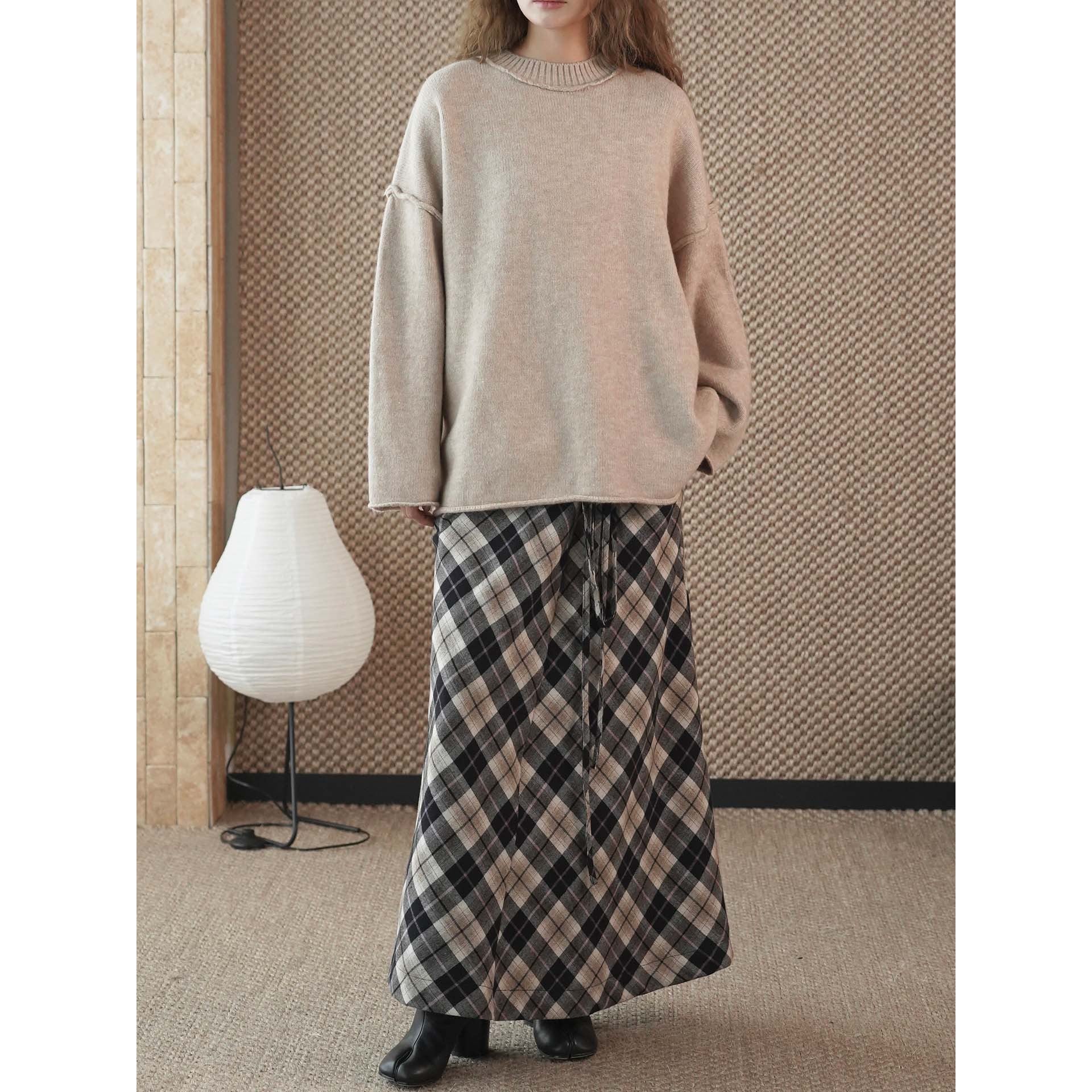 Women's Oversized Fine Knit Sweater with Short Stand-Up Collar and Dropped Shoulder Chichicherry