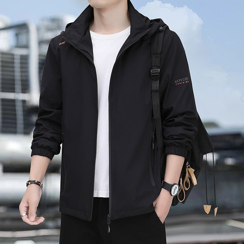 Men's lightweight softshell hoodie jacket with windproof membrane, zip pockets, and elastic cuffs Chichicherry