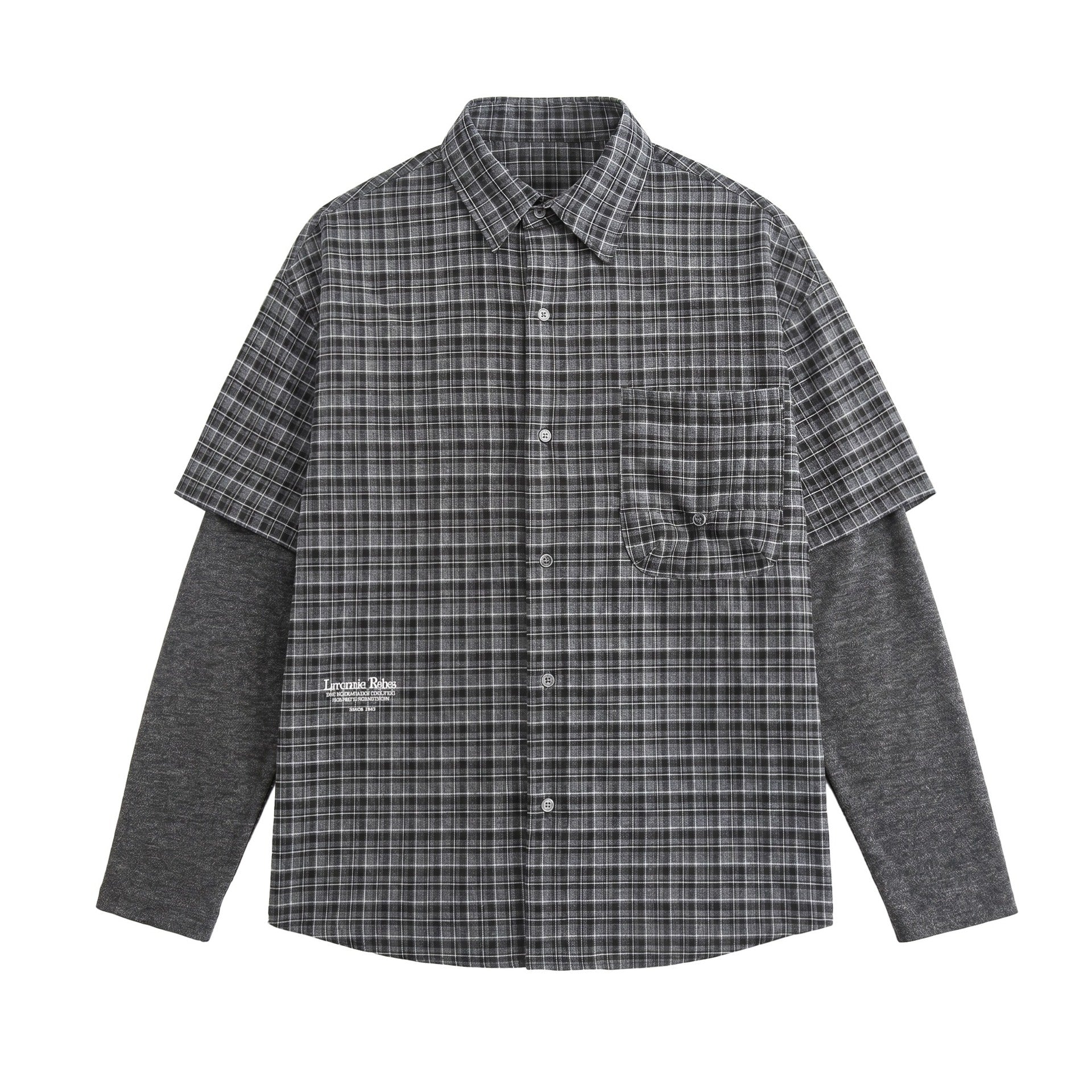 Men's shirt in layered look with checkered front and inserted sweatshirt sleeves Chichicherry