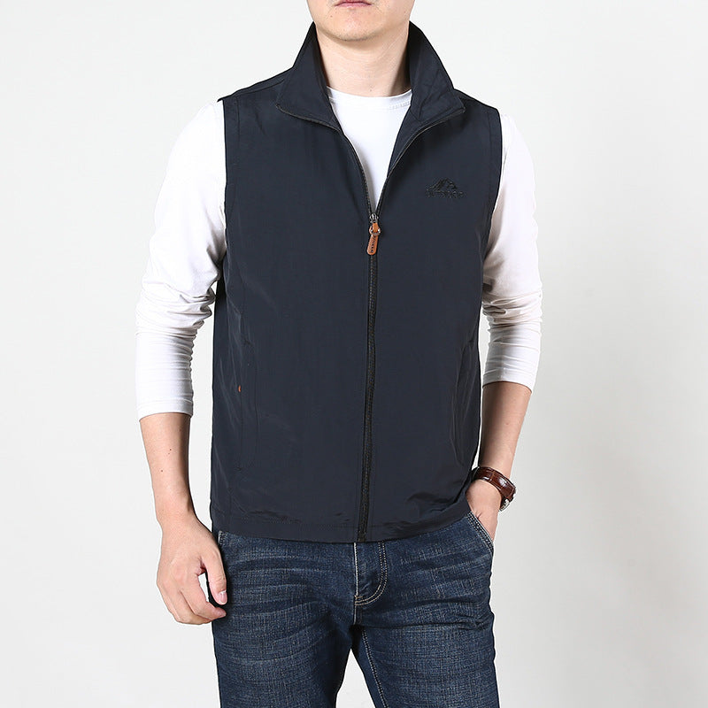 Men's lightweight windproof outdoor vest with stand-up collar and full-length zipper Chichicherry