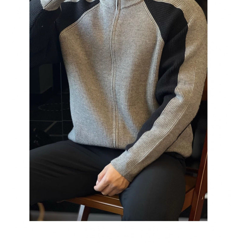 Herren Strick-Zipjacke mit Kontrastpanele, Stehkragen und markanter Rippenstruktur Chichicherry