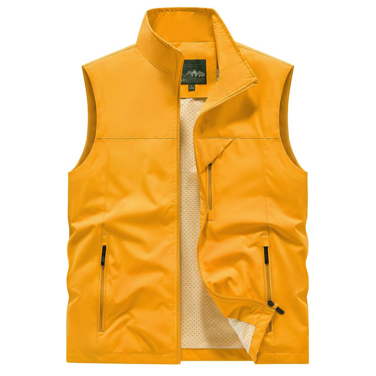 Men's Breathable Softshell Utility Vest with High Stand-Up Collar, Water-Repellent Outer Layer and Multiple Zipper Pockets Chichicherry