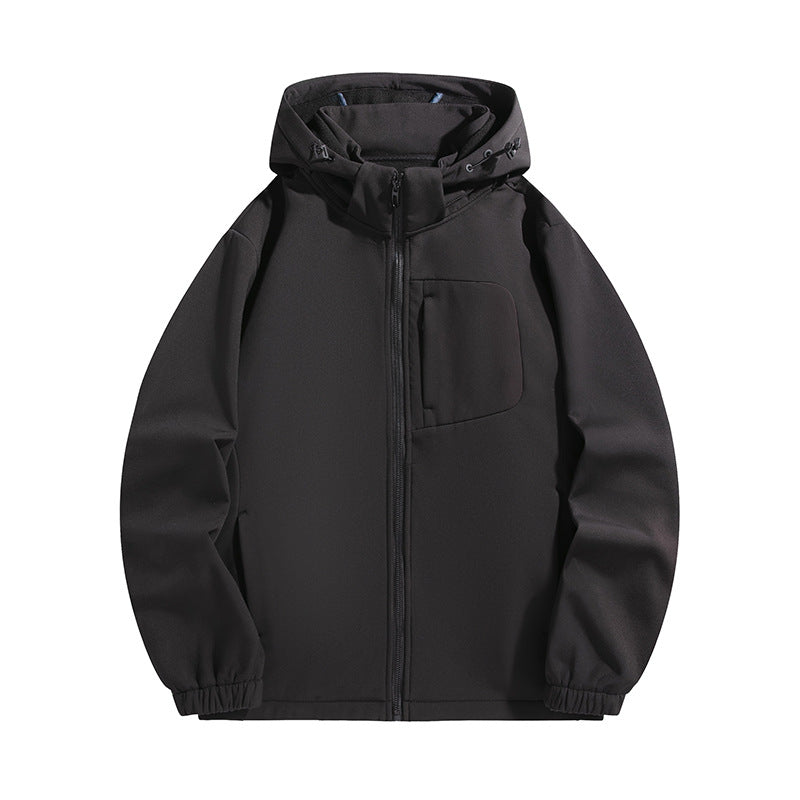 Men's Lightweight Softshell Hoodie Jacket with Water-Resistant Membrane and Chest Pocket Chichicherry