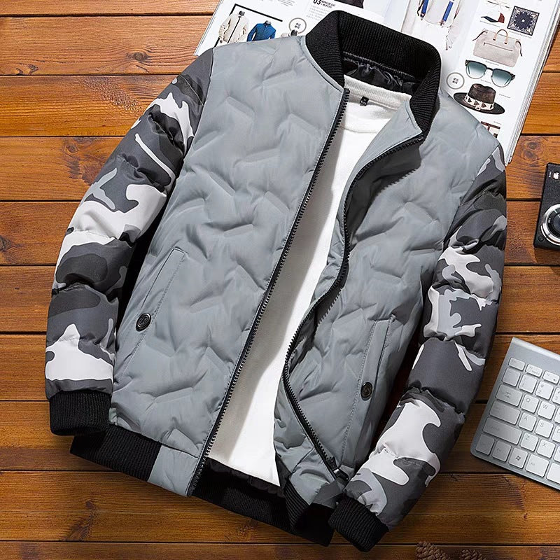 Men's lightly padded bomber jacket in urban camo mix with diamond quilting and ribbed finishes Chichicherry