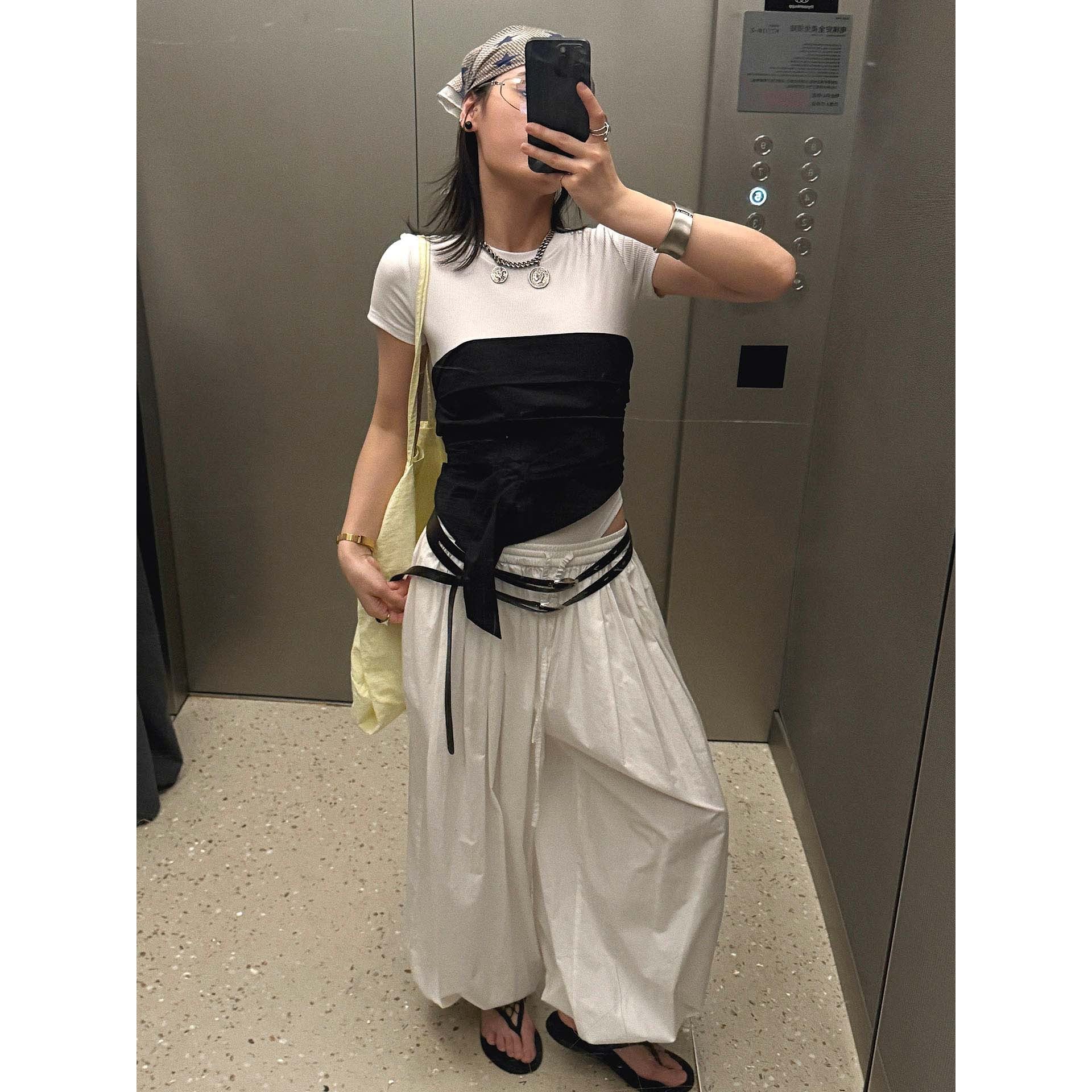 Women Wide Balloon Culotte with High Elastic Waistband and Crinkled Linen Look Chichicherry