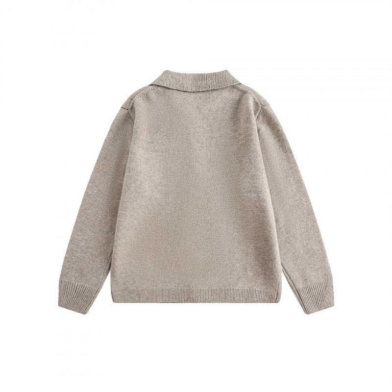 Unisex Boxy Knit Cardigan with Shirt Collar and Continuous Button Placket Chichicherry
