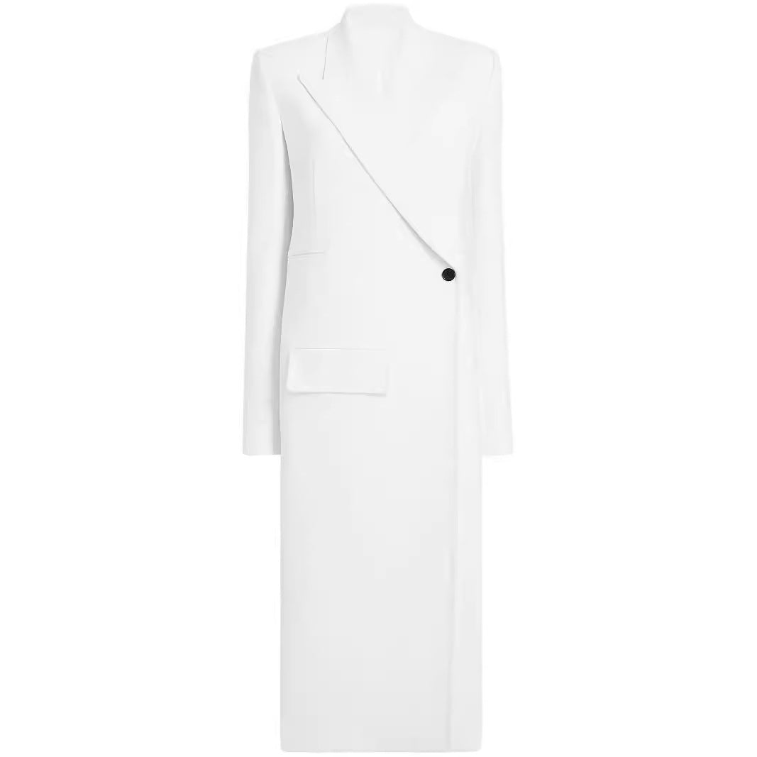 Women’s Long Single-Breasted Blazer Dress with Slim Silhouette and Flap Pockets Chichicherry