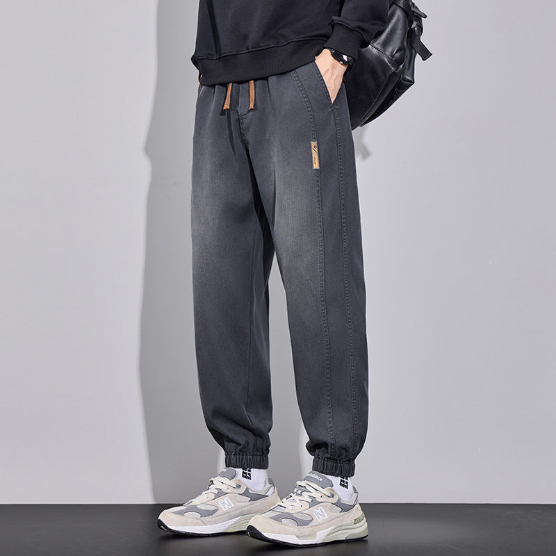 Men's Relaxed-Fit Jogging Pants in Denim-Look with Elastic Waistband, Drawstring and Ribbed Cuff Chichicherry