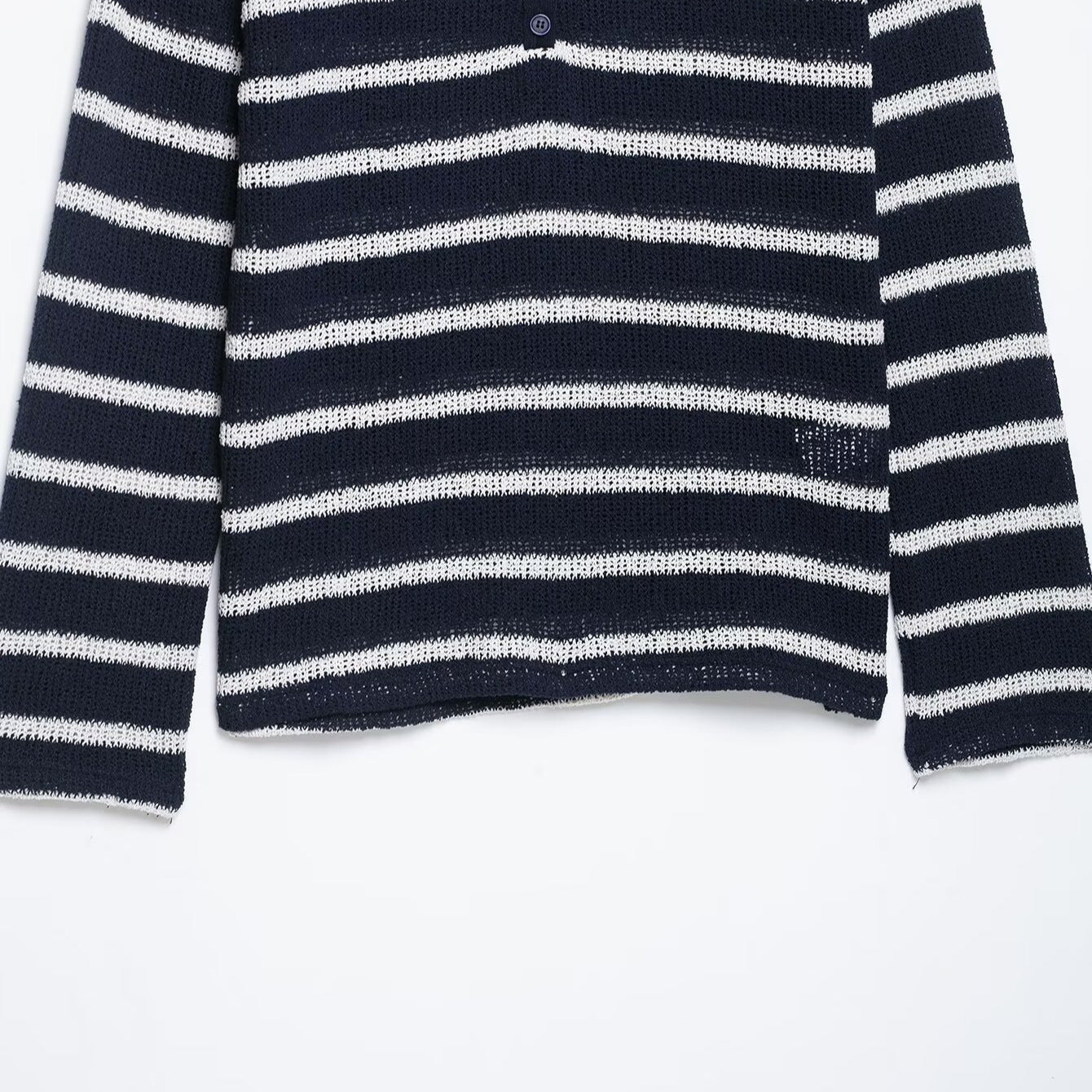 Women's striped sweater with button placket and lightweight textured knit Chichicherry