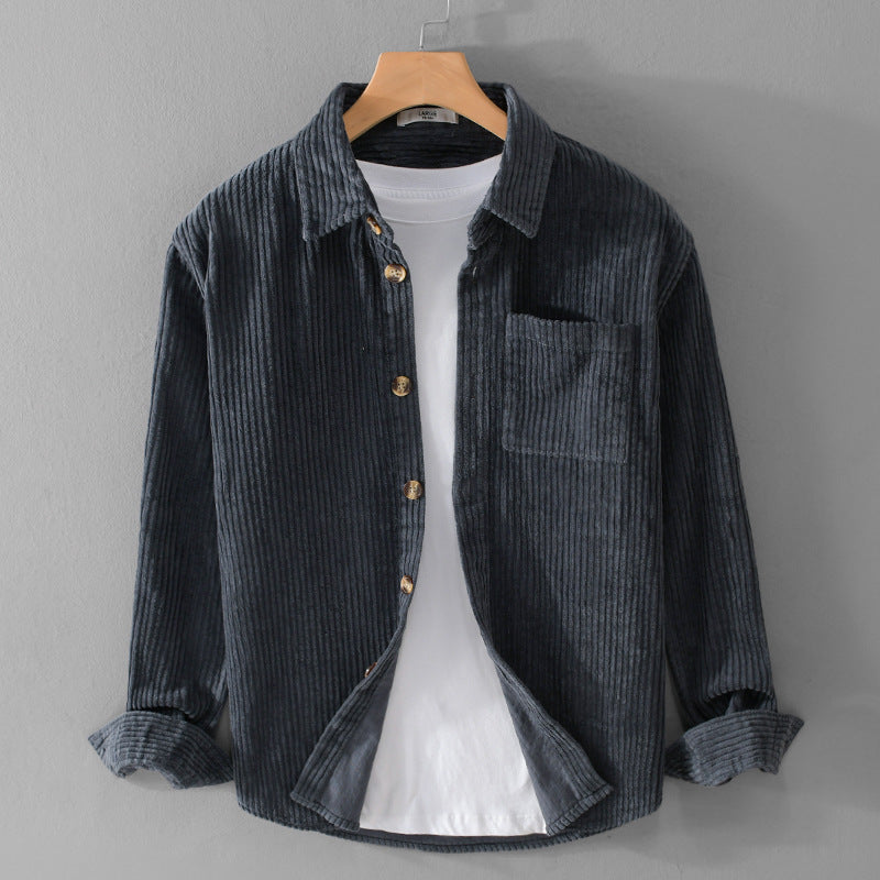 Men's cord overshirt with wide ribbed texture, chest pocket, and relaxed fit Chichicherry