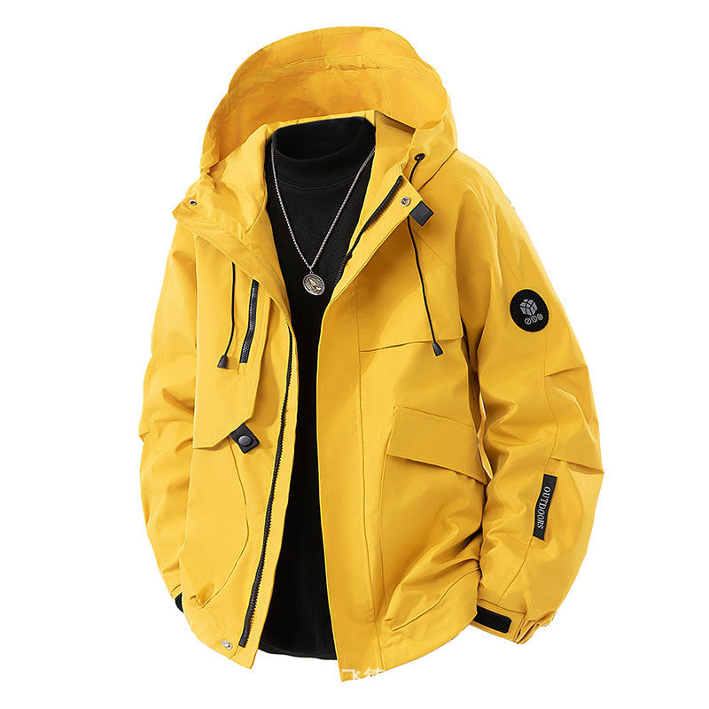 Men's Minimalist Urban Softshell Parka with Concealed Utility Pockets and Adjustable Hood Chichicherry