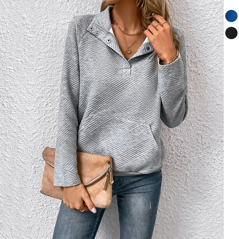 Women's quilted sweatshirt with snap button collar, V-neck and kangaroo pocket Chichicherry