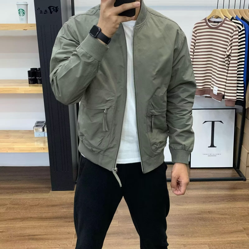 Herren Leichte Utility-Bomberjacke mit Reißverschluss, Multifunktions-Taschen und Rippbündchen Chichicherry