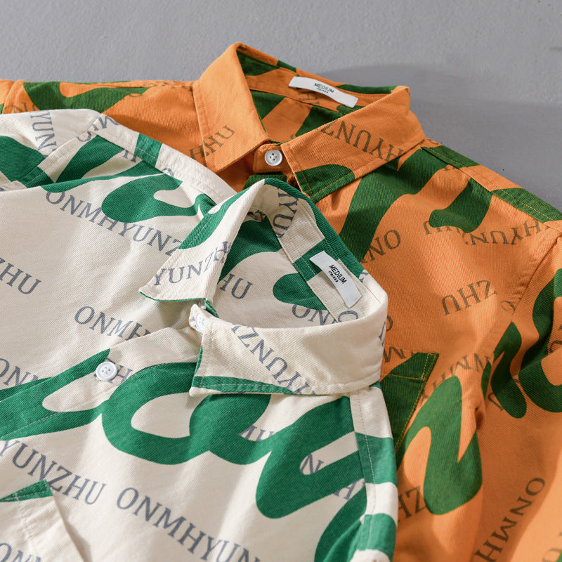 Men's Typographic Overshirt Shirt made of Cotton Twill in Relaxed Fit with Chest Pocket Chichicherry