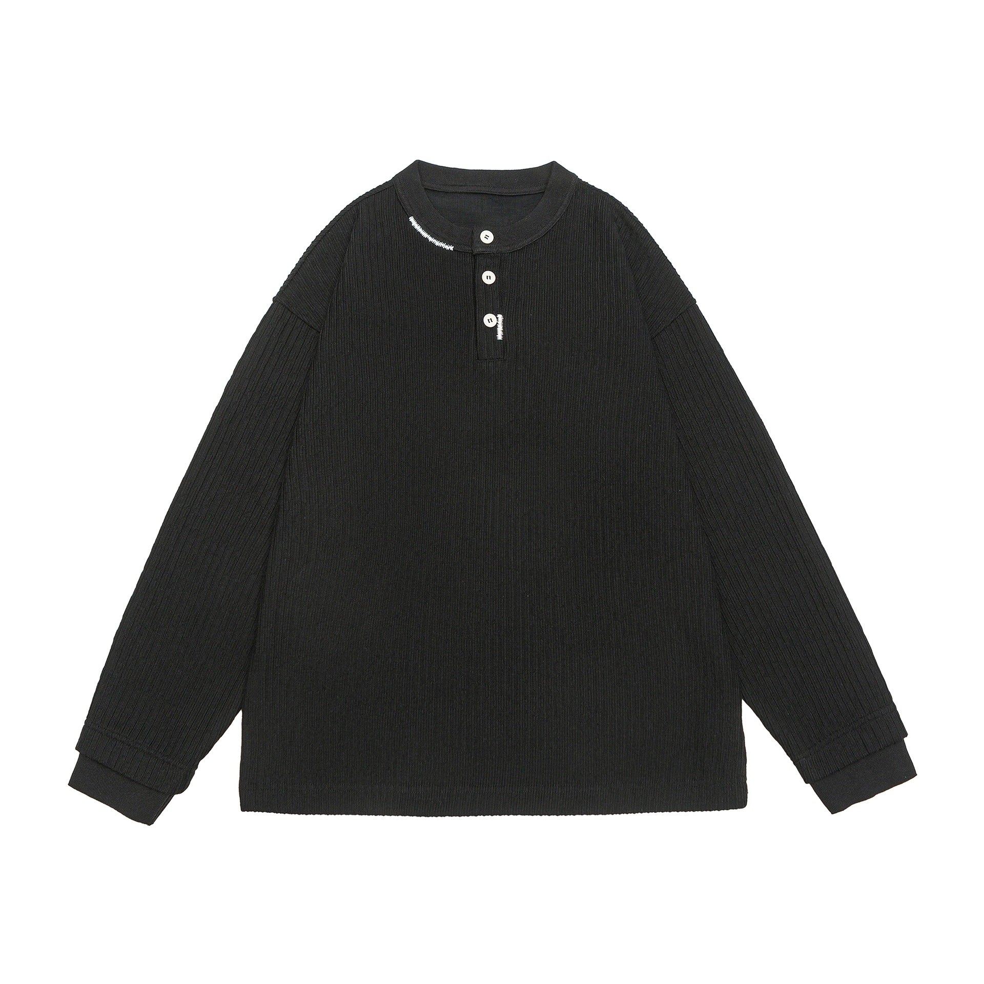 Unisex Ribbed Henley Sweater with Button Placket Oversized Cut Chichicherry