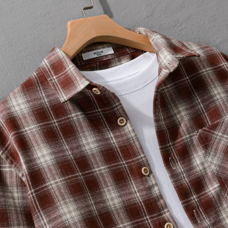 Men's Checkered Flannel Overshirt with Soft Cotton Texture, Chest Pocket and Relaxed Fit Chichicherry