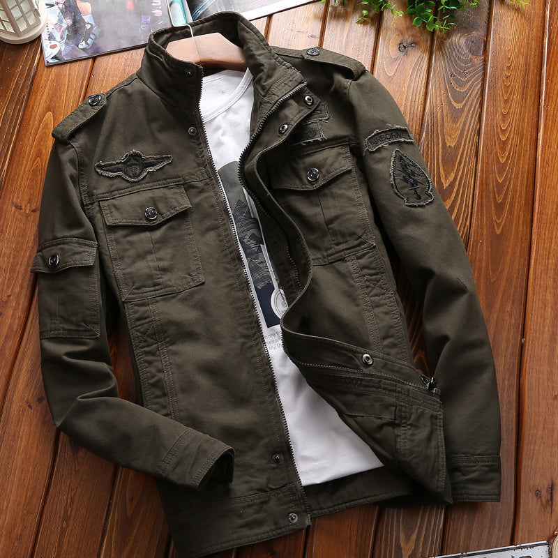 Men's Urban Canvas Combat Blouson with concealed zip placket, flap pockets, and shoulder epaulettes Chichicherry