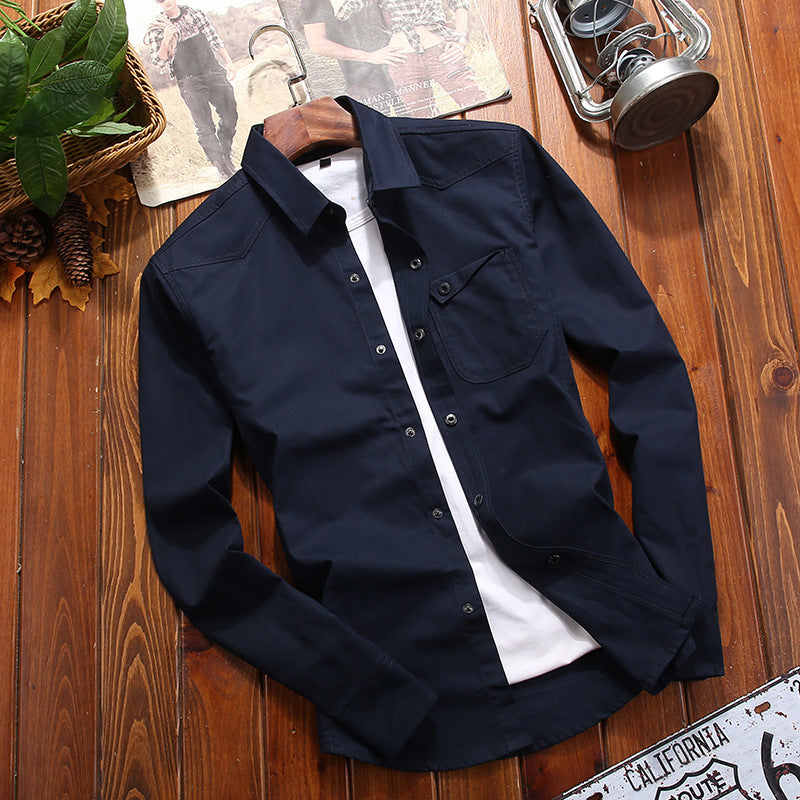 Men's Canvas Overshirt in Worker Look with Chest Flap Pocket and Western Seam Detail Chichicherry